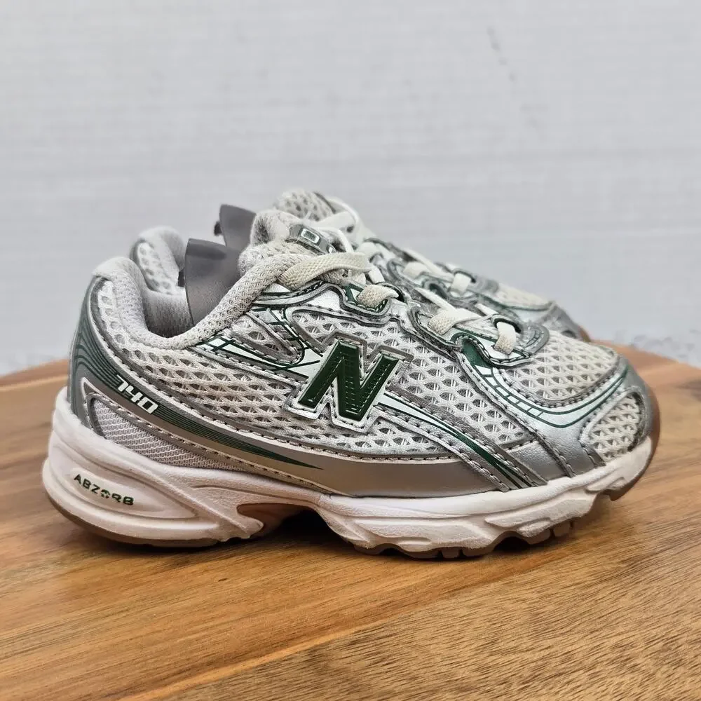 New Balance Kids 8 740 White Silver Metallic Green Casual Daily Comfort Sneaker